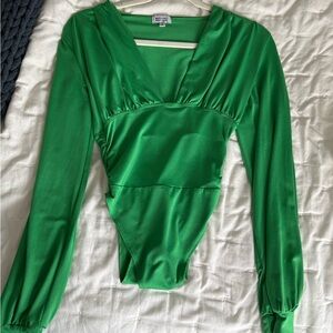 Beginning Boutique Emerald Green Long Sleeve V-Neck Bodysuit